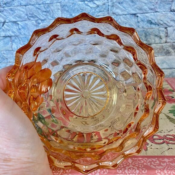 Vintage Pink Depression Serving Bowls Set of 4 Cube Pattern Scalloped Edges - Picture 6 of 6